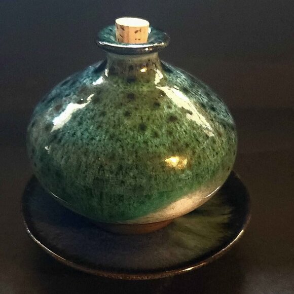 Vintage Ceramic Oil or Perfume Bottle with Saucer Made in France - Picture 4 of 11